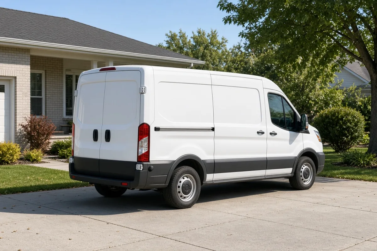 Service van parked in a home driveway for a booked job, the result direct mail tracking should count